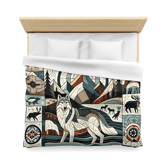 Totem - Wolf Quilt 001 - Microfiber Duvet Cover