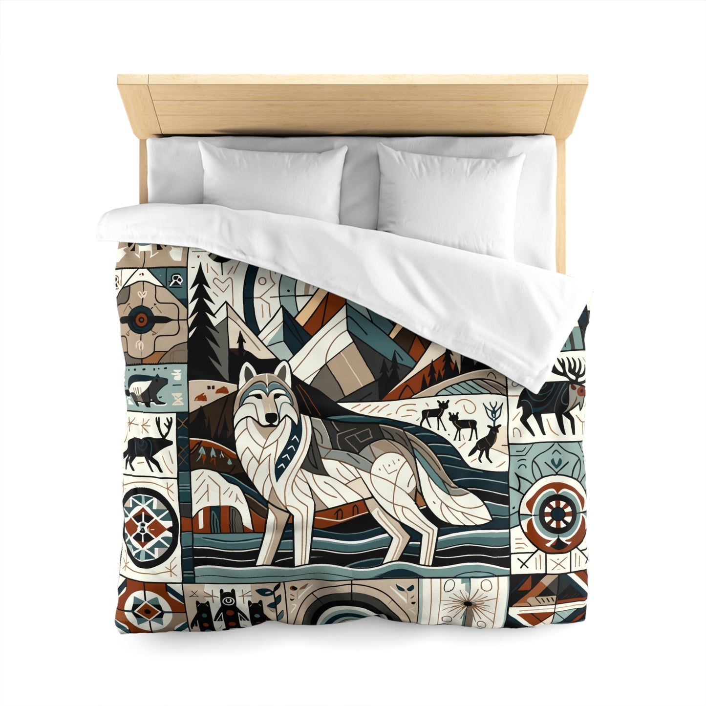 Totem - Wolf Quilt 001 - Microfiber Duvet Cover