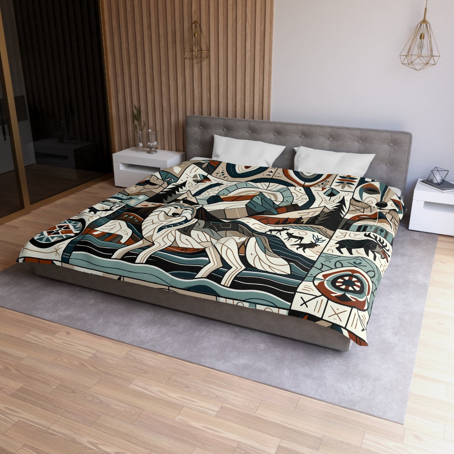 Totem - Wolf Quilt 001 - Microfiber Duvet Cover