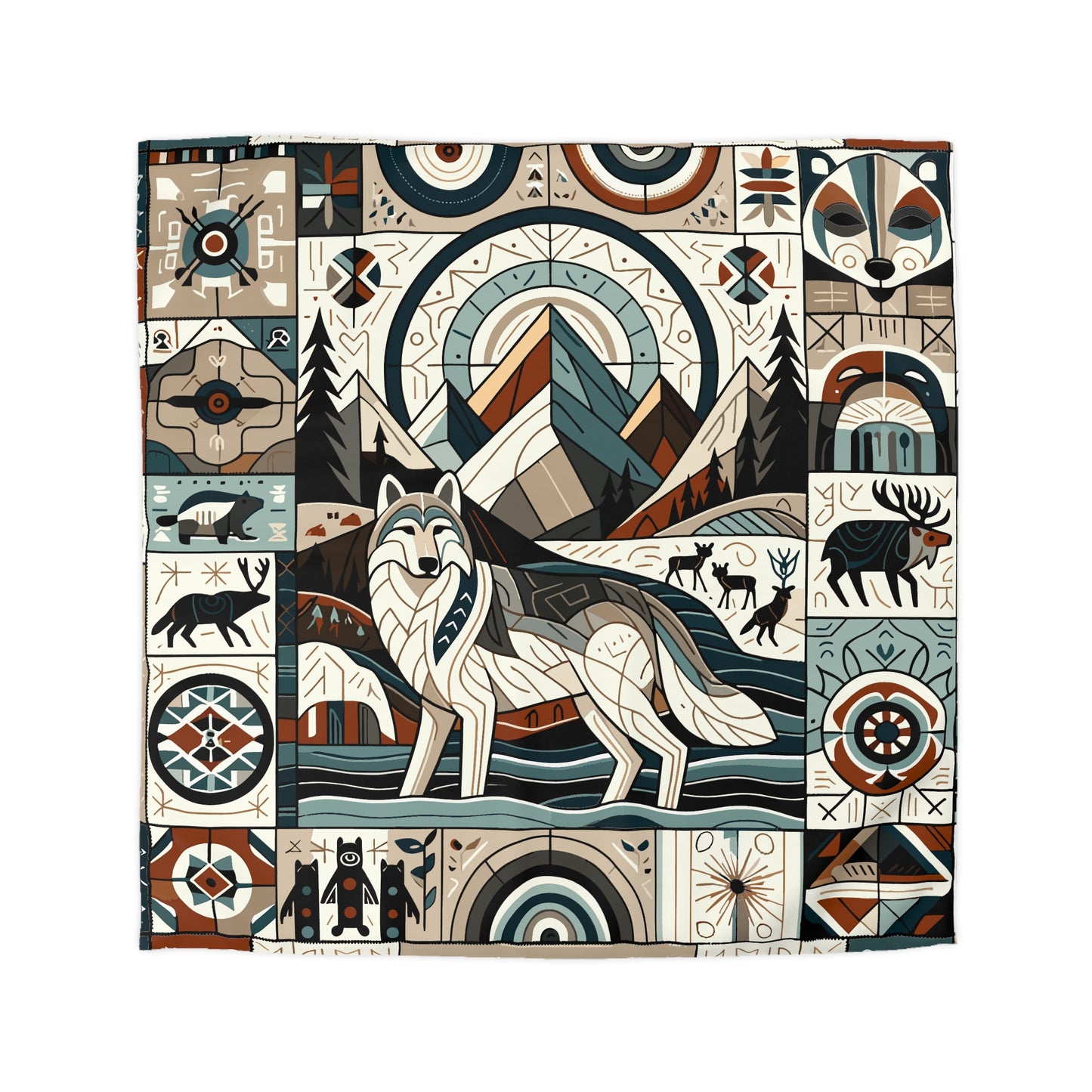 Totem - Wolf Quilt 001 - Microfiber Duvet Cover