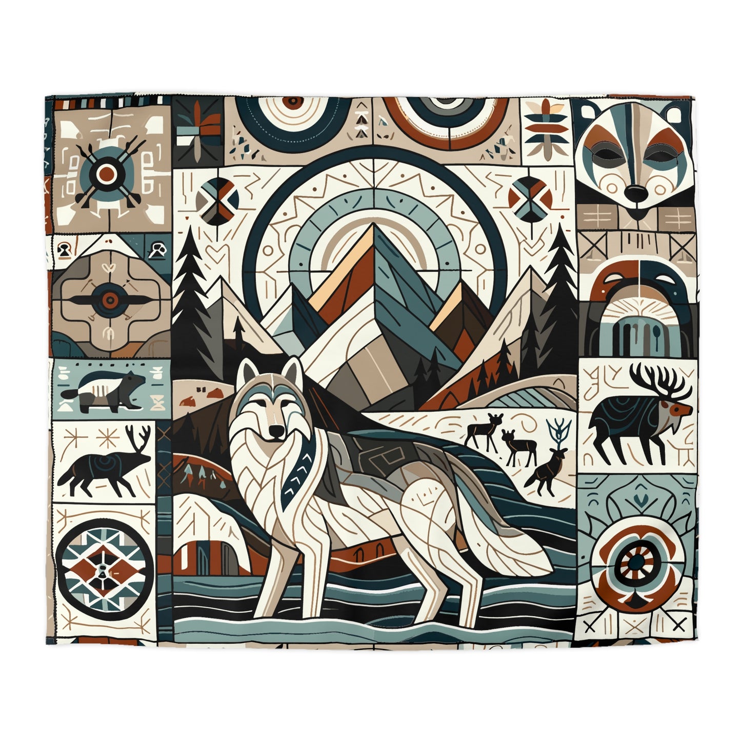 Totem - Wolf Quilt 001 - Microfiber Duvet Cover