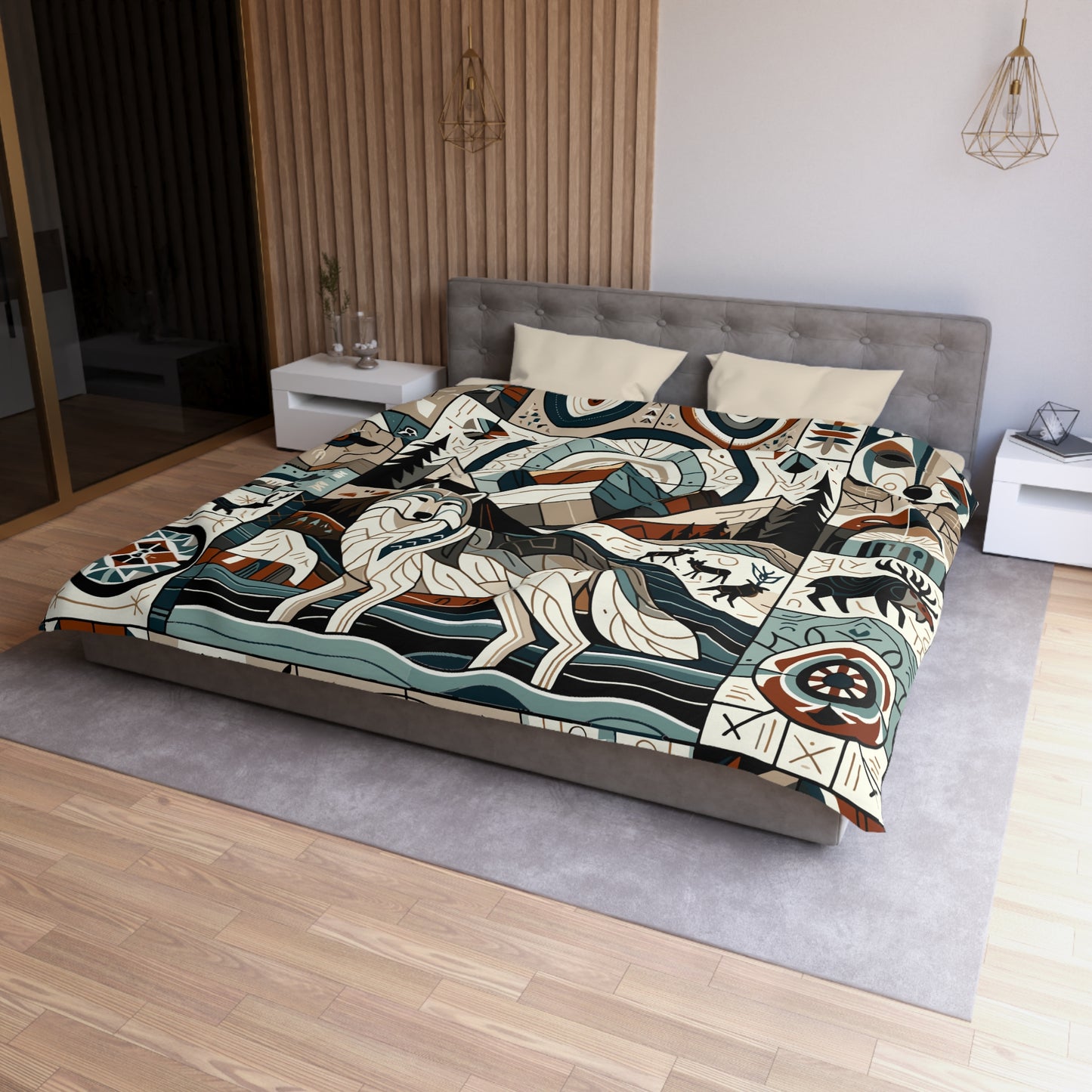 Totem - Wolf Quilt 001 - Microfiber Duvet Cover